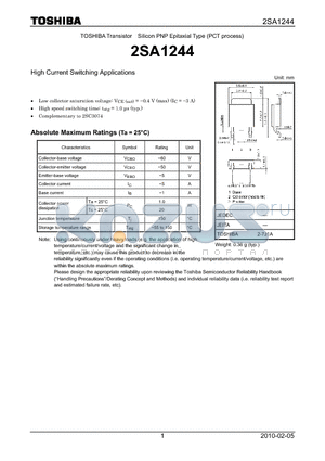 2SA1244 datasheet - High Current Switching Applications