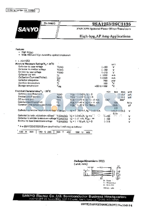 2SA1253 datasheet - High-hFE,AF Amp Applications