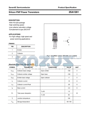 2SA1261 datasheet - Silicon PNP Power Transistors