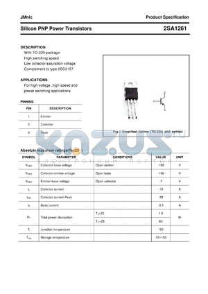 2SA1261 datasheet - Silicon PNP Power Transistors