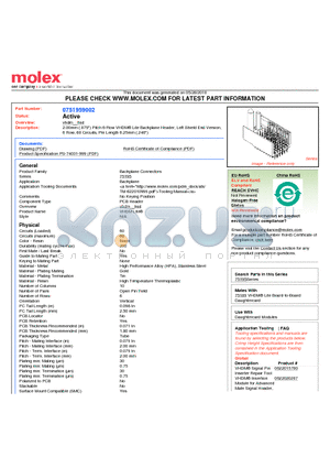 0751959002 datasheet - 2.00mm (.079) Pitch 6-Row VHDM^ Lite Backplane Header, Left Shield End Version, 6 Row, 60 Circuits, Pin Length 6.25mm (.246)