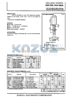 2SA1285 datasheet - FOR PRE-DRIVE APPLICATION SILICON PNP EPITAXIAL TYPE