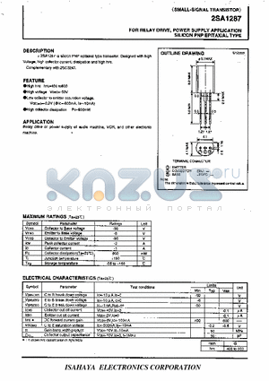 2SA1287 datasheet - FOR RELAY DRIVE POWER SUPPLY APPLICATION SILICON PNP EPITAXIAL TYPE