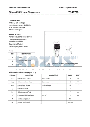 2SA1289 datasheet - Silicon PNP Power Transistors