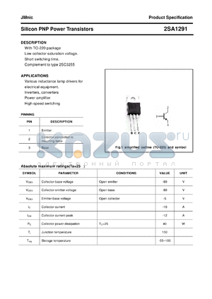 2SA1291 datasheet - Silicon PNP Power Transistors