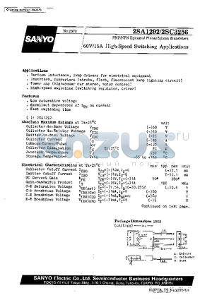 2SA1292 datasheet - 60V/15A High-Speed Switching Applications