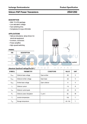 2SA1292 datasheet - Silicon PNP Power Transistors