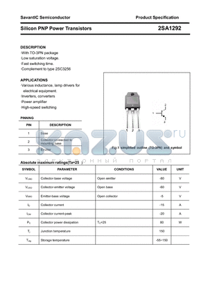 2SA1292 datasheet - Silicon PNP Power Transistors