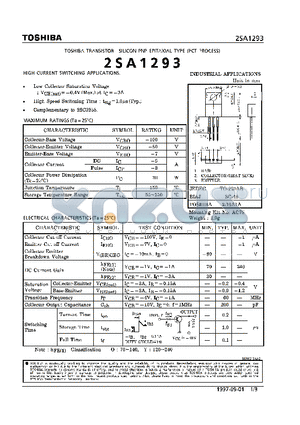 2SA1293 datasheet - TRANSISTOR (HIGH CURRENT SWITCHING APPLICATIONS)