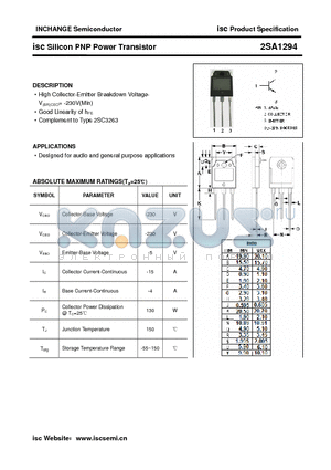 2SA1294 datasheet - isc Silicon PNP Power Transistor