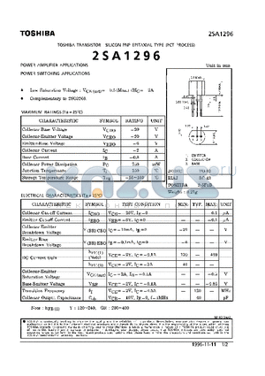 2SA1296 datasheet - TRANSISTOR (POWER AMPLIFIER, SWITCHING APPLICATIONS)