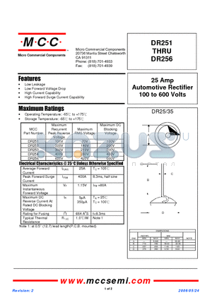 DR254 datasheet - 25 Amp Automotive Rectifier 100 to 600 Volts