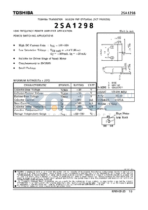 2SA1298 datasheet - TRANSISTOR (LOW FREQUENCY POWER AMPLIFIER, SWITCHING APPLICATIONS)