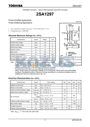 2SA1297 datasheet - Power Amplifier Applications Power Switching Applications