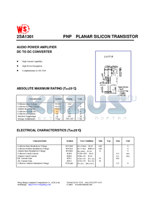 2SA1301 datasheet - PNP PLANAR SILICON TRANSISTOR(AUDIO POWER AMPLIFIER DC TO DC CONVERTER)