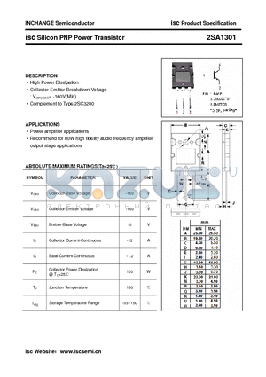 2SA1301 datasheet - isc Silicon PNP Power Transistor