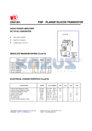 2SA1301F datasheet - PNP PLANAR SILICON TRANSISTOR