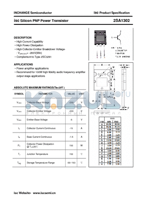 2SA1302 datasheet - isc Silicon PNP Power Transistor