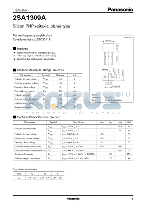 2SA1309A datasheet - Silicon PNP epitaxial planer type