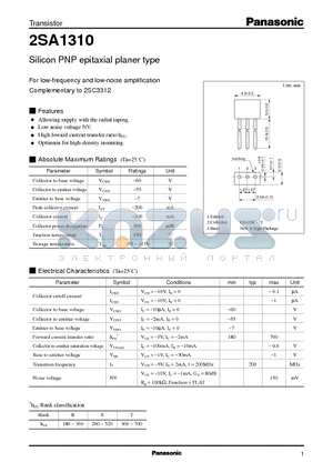 2SA1310 datasheet - Silicon PNP epitaxial planer type