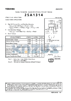 2SA1314 datasheet - TRANSISTOR (STROBE FLASH, AUDIO POWER APPLICATIONS)