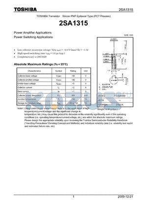 2SA1315_09 datasheet - Power Amplifier Applications Power Switching Applications