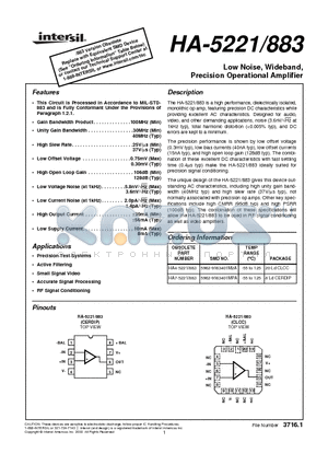 5962-9163401M2A datasheet - Low Noise, Wideband, Precision Operational Amplifier