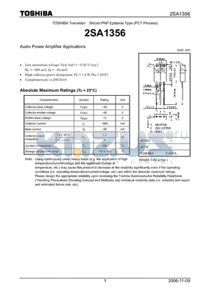 2SA1356 datasheet - Audio Power Amplifier Applications