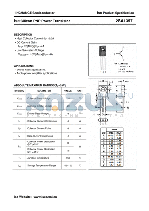 2SA1357 datasheet - isc Silicon PNP Power Transistor