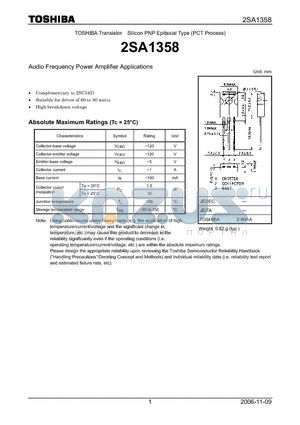 2SA1358 datasheet - Audio Frequency Power Amplifier Applications