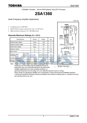 2SA1360 datasheet - Audio Frequency Amplifier Applications