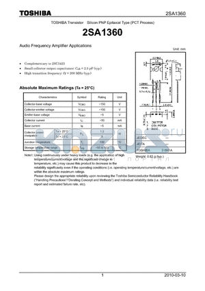 2SA1360 datasheet - Audio Frequency Amplifier Applications