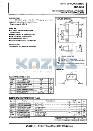 2SA1365 datasheet - FOR HIGH CURRENT DRIVE APPLICATION SILICON PNP EPITAXIAL TYPE