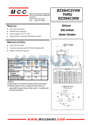 BZX84C3W datasheet - Silicon 200 mWatt Zener Diodes
