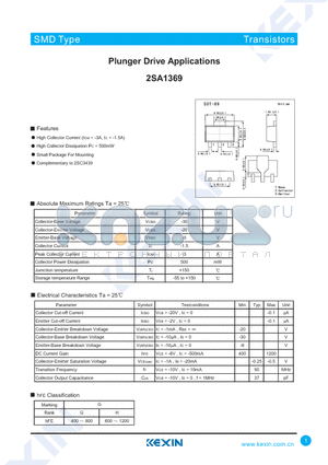 2SA1369 datasheet - Plunger Drive Applications