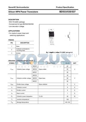 BD533 datasheet - Silicon NPN Power Transistors