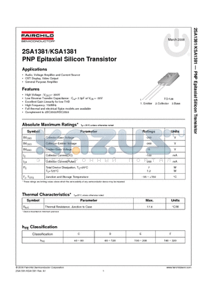2SA1381 datasheet - PNP Epitaxial Silicon Transistor