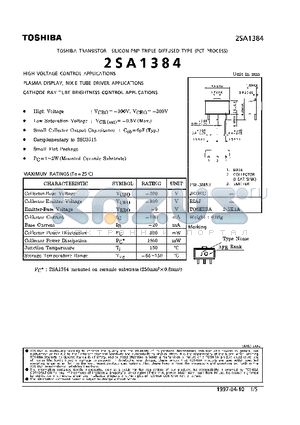 2SA1384 datasheet - TRANSISTOR (HIGH VOLTAGE CONTROL, PLASMA DISPLAY, NIXIE TYBE DRIVER , CATHODE RAY TUBE BRIGHTNESS CONTROL APPLICATIONS)