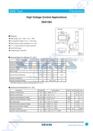 2SA1384 datasheet - High Voltage Control Applications
