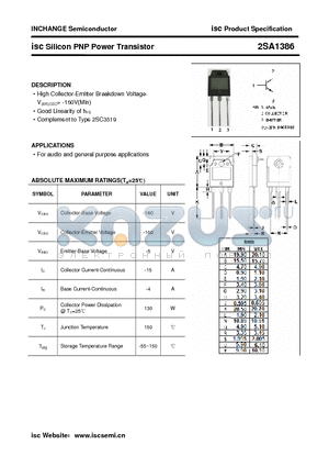 2SA1386 datasheet - isc Silicon PNP Power Transistor