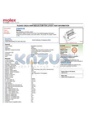 0756472104 datasheet - 1.85mm by 1.85mm (.073 by .073) Pitch 2-Pair GbX^ Backplane Electrically Enhanced Connector System, Left Guide Header, 100 Circuits