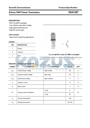 2SA1387 datasheet - Silicon PNP Power Transistors
