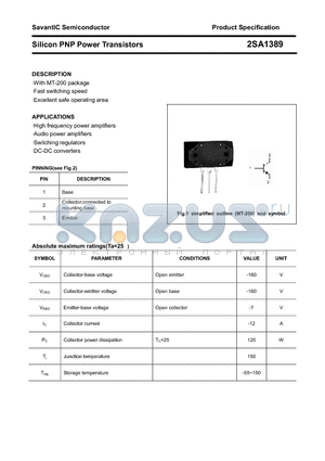 2SA1389 datasheet - Silicon PNP Power Transistors