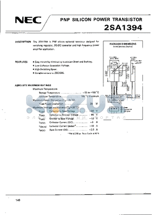 2SA1394 datasheet - PNP SILICON POWER TRANSISTOR