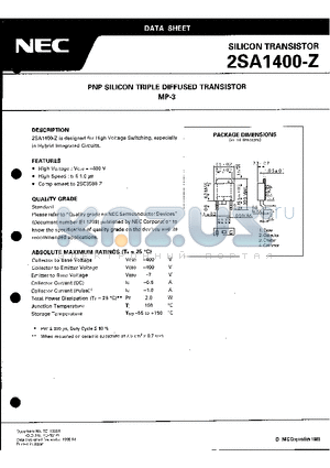 2SA1400 datasheet - PNP SILICON TRIPLE DIFFUSED TRANSISTOR MP-3