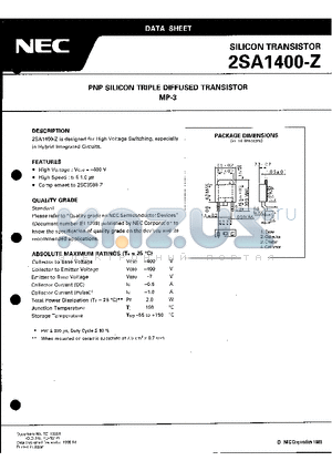 2SA1400-Z datasheet - PNP SILICON TRIPLE DIFFUSED TRANSISTOR MP-3