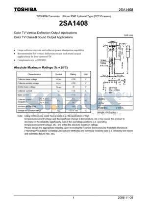 2SA1408 datasheet - Color TV Vertical Deflection Output Applications Color TV Class-B Sound Output Applications