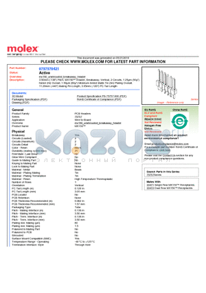 0757570421 datasheet - 3.50mm (.138) Pitch, MX150 Header, Breakaway, Vertical, 2 Circuits, 1.25lm (50l) Nickel (Ni) Overall, 1.50lm (60l) Minimum Select Matte Tin (Sn) Plating Overall