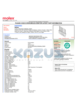 0757570431 datasheet - 3.50mm (.138) Pitch, MX150 Header, Breakaway, Vertical, 3 Circuits, 1.25lm (50l) Nickel (Ni) Overall, 1.50lm (60l) Minimum Select Matte Tin (Sn) Plating Overall