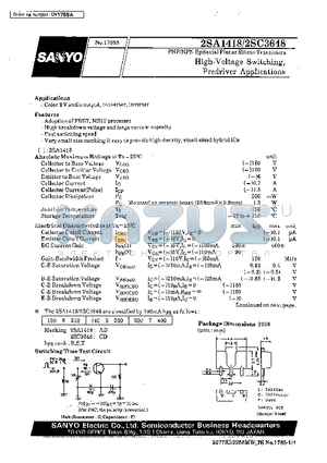 2SA1418 datasheet - High-Voltage Switching, Predriver Applications